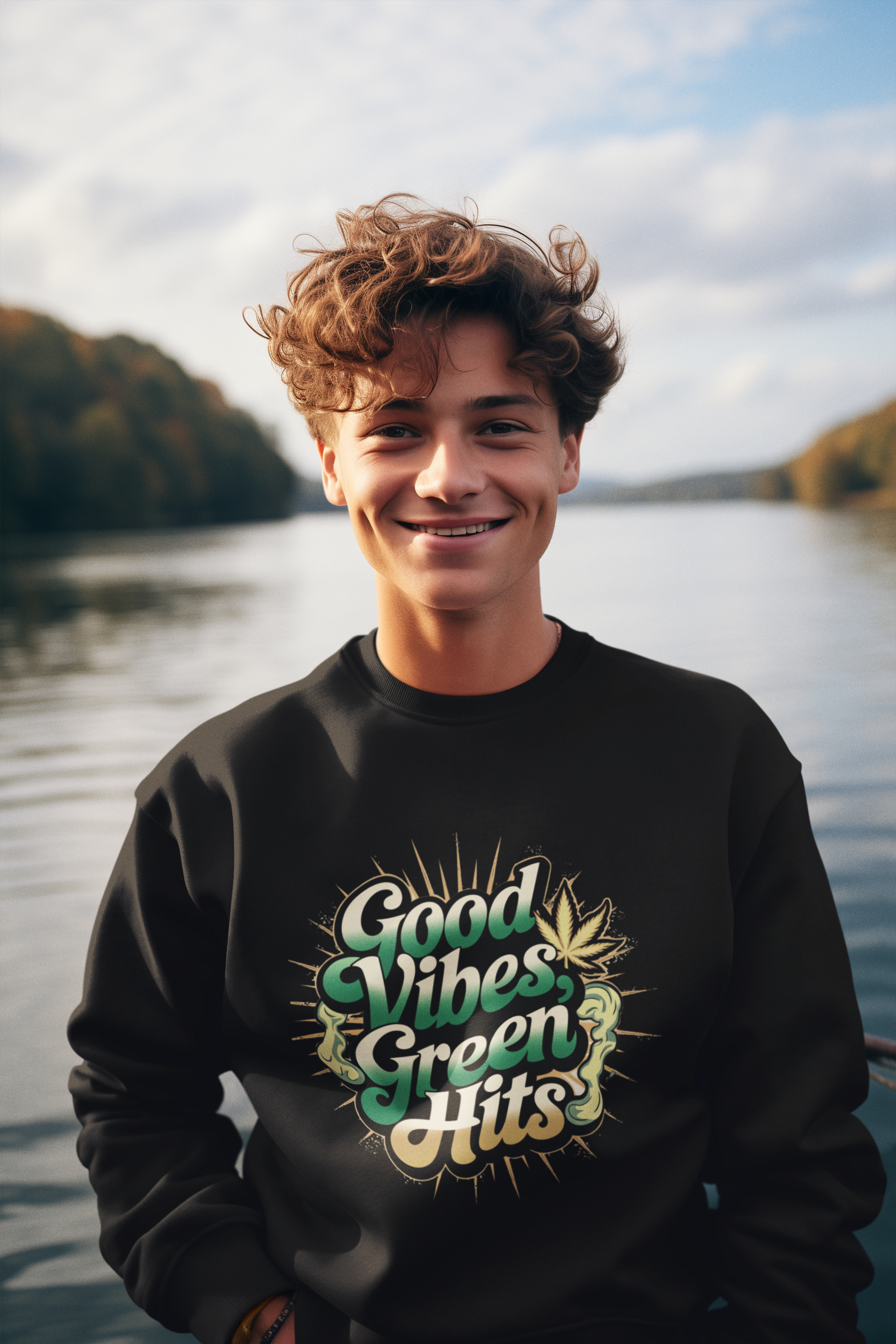 Good Vibes Green Hits- Casual Graphic Sweatshirt for Adventurers