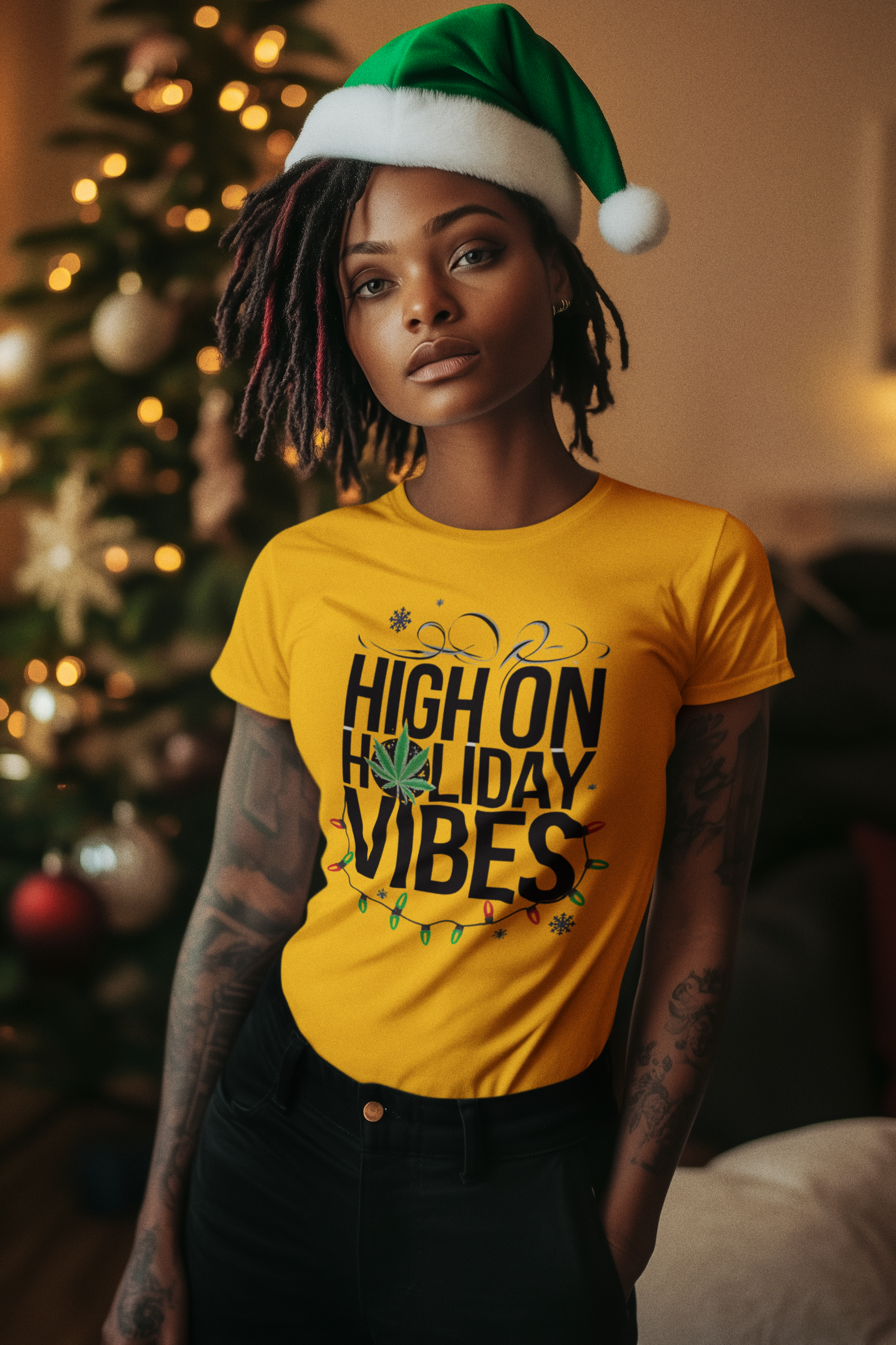 High on Holiday Vibes! Christmas Crewneck T-Shirt