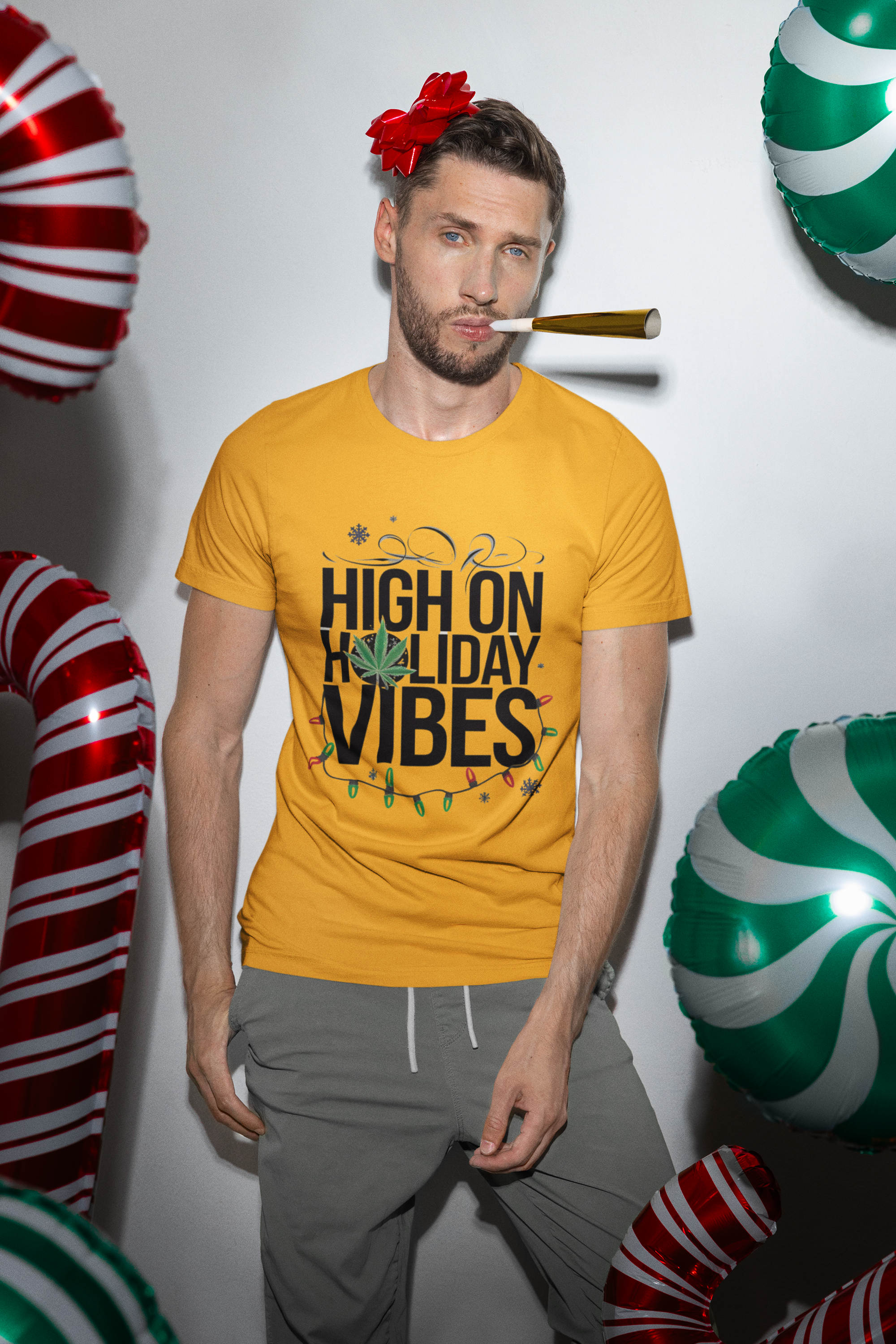 High on Holiday Vibes! Christmas Crewneck T-Shirt