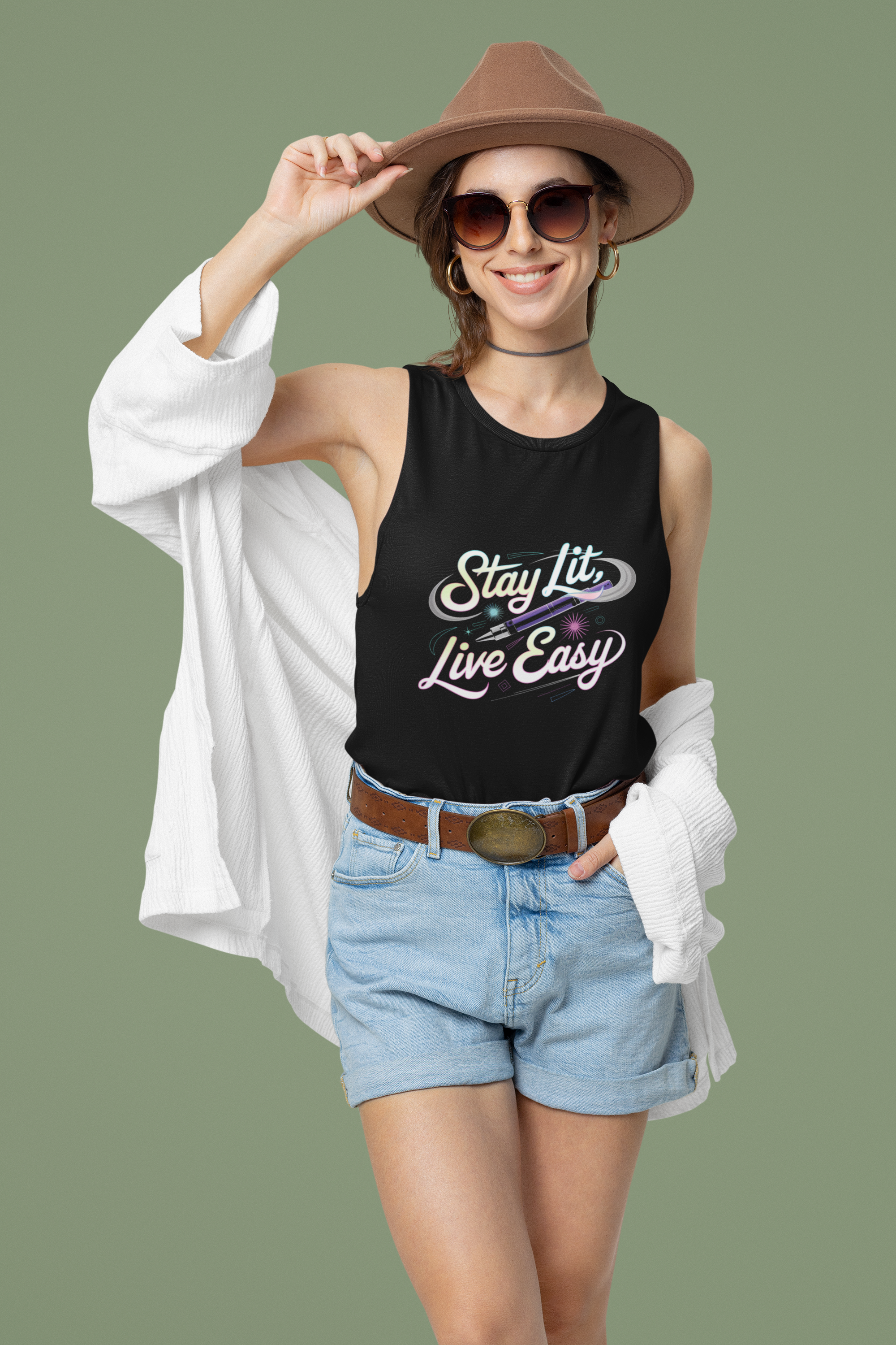 Stay Lit, Live Easy- Casual Graphic Tank Top for Adventurers